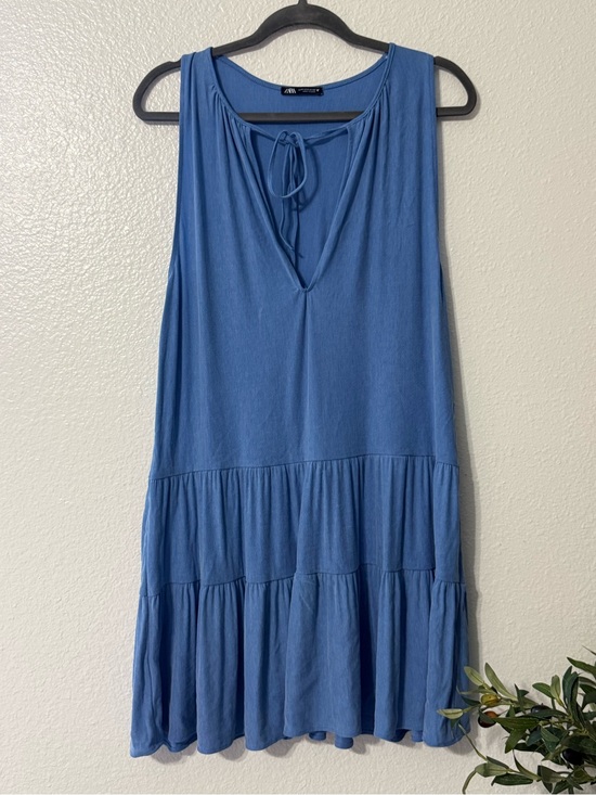 Zara Dresses & Skirts - Zara Blue Tiered Sleeveless Mini Dress Size Small